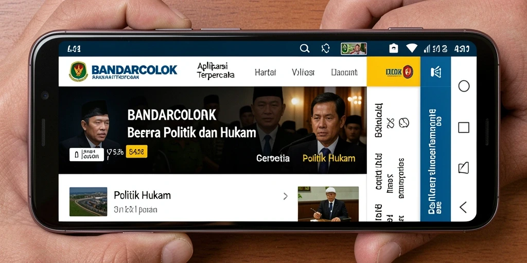 Tampilan antarmuka aplikasi BANDARCOLOK dengan fitur berita hukum.