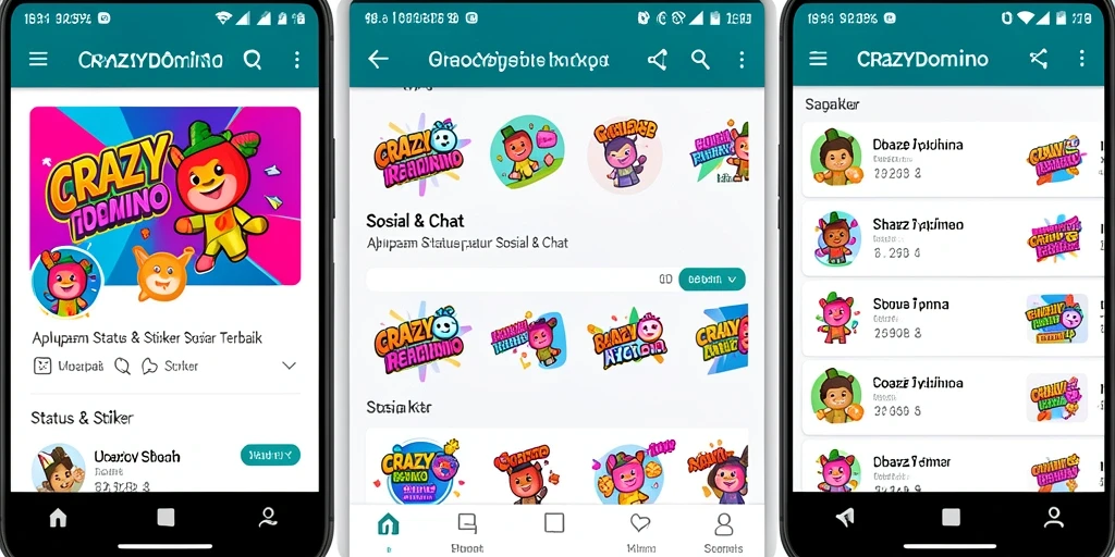 Antarmuka aplikasi CRAZYDOMINO yang interaktif dan penuh warna.