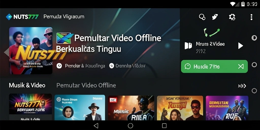 Antarmuka pemutar video offline NUTS777 yang sederhana dan intuitif.